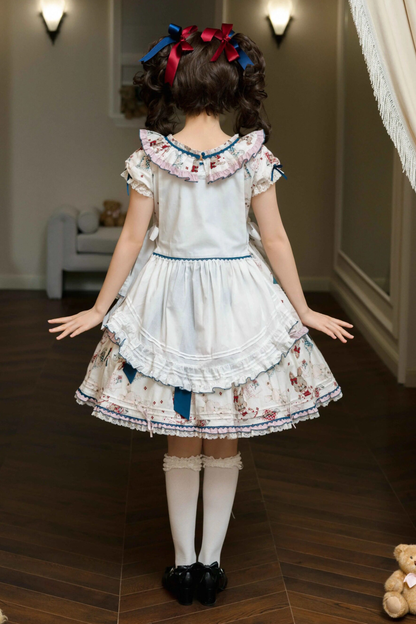 Retro Bear Puff Sleeve Dress + Sleeveless Dress