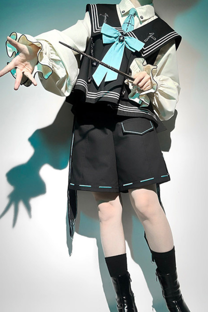 Cyber-Prince-Weste + Hemd + Kurze Hose + Krawatte