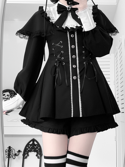 【1月20日予約締切】リボンフリルカラーケープレースアップドレスセットアップ