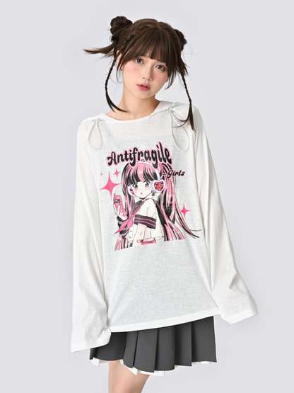 Punk Girl Illustration Hooded Top