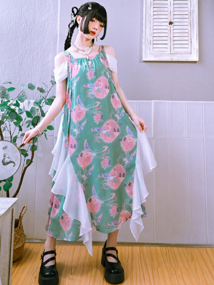 Loose Design China Print Dress