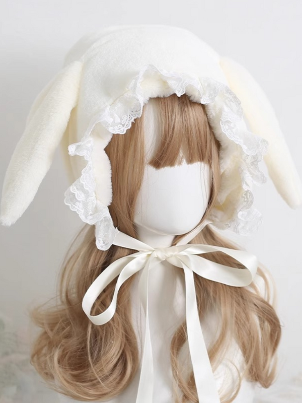 Fur Lace Rabbit Ribbon Hat