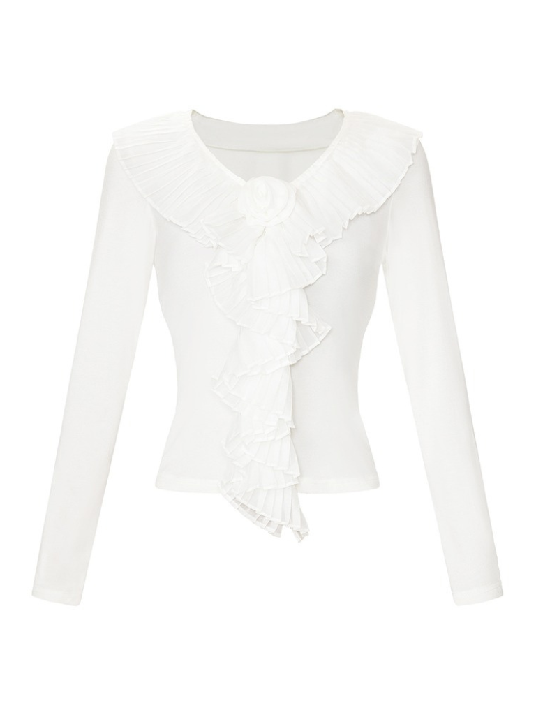 Organ collar flower slim blouse