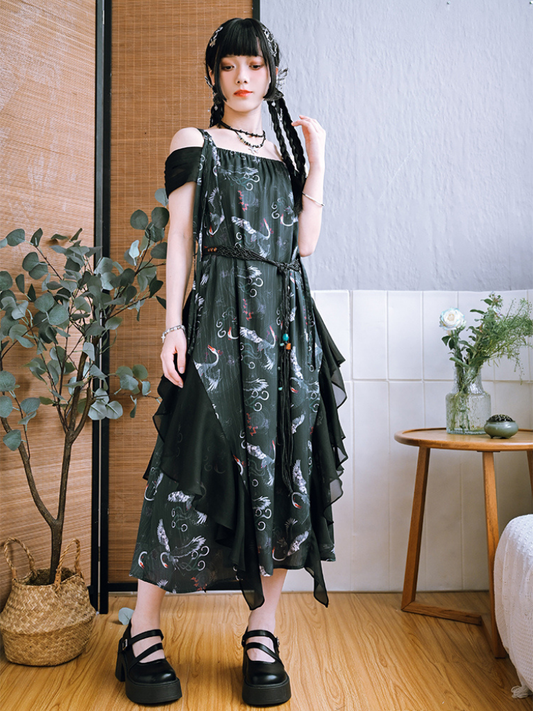 Loose Design China Print Dress