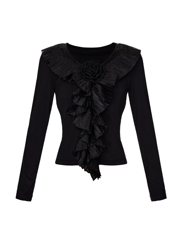 Organ collar flower slim blouse