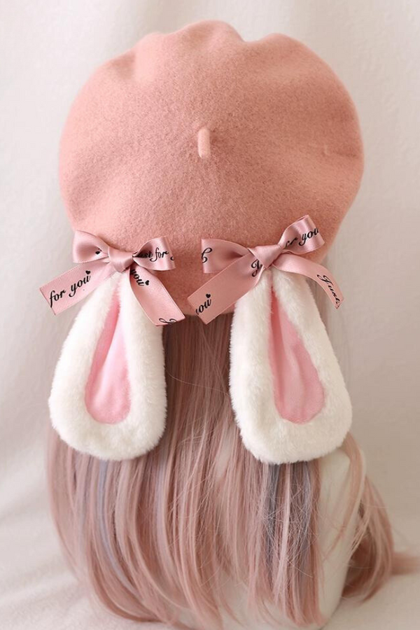 Fur Bunny Ear Ribbon Beret
