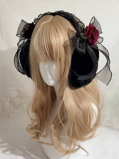 Dark Black Rose Ribbon Earmuffs Earmuffs