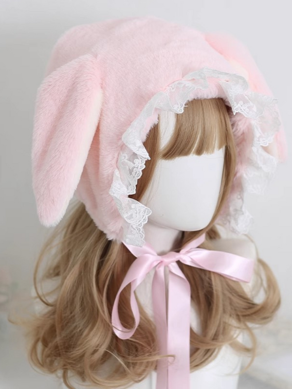 Fur Lace Rabbit Ribbon Hat