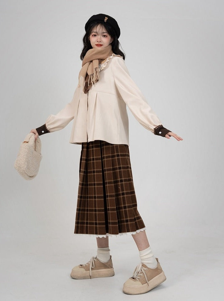 Wardrobe College Style Checked Wool Skirt