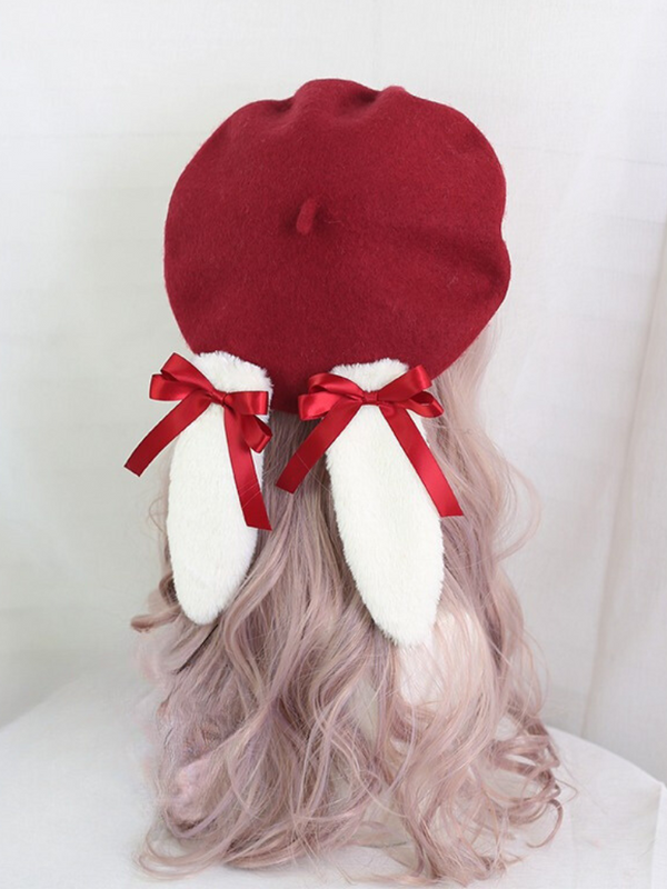 Fur Ribbon Colorful Bunny Beret