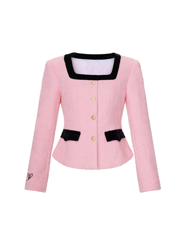 Peach square neck top + tight short skirt + tight long skirt