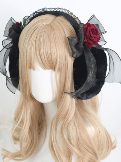 Dark Black Rose Ribbon Earmuffs Earmuffs