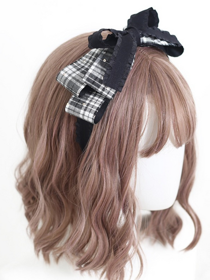 Lolita ribbon wool check catsuit