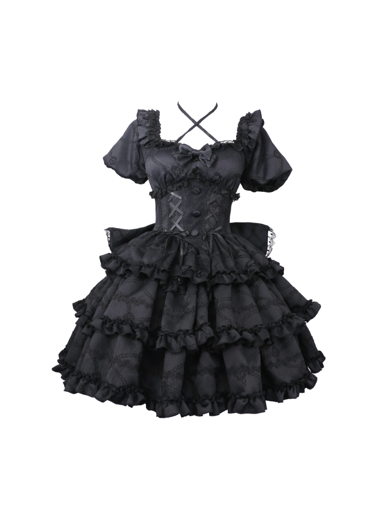 Puff Rose Princess Ribbon Tail Lolita Dress