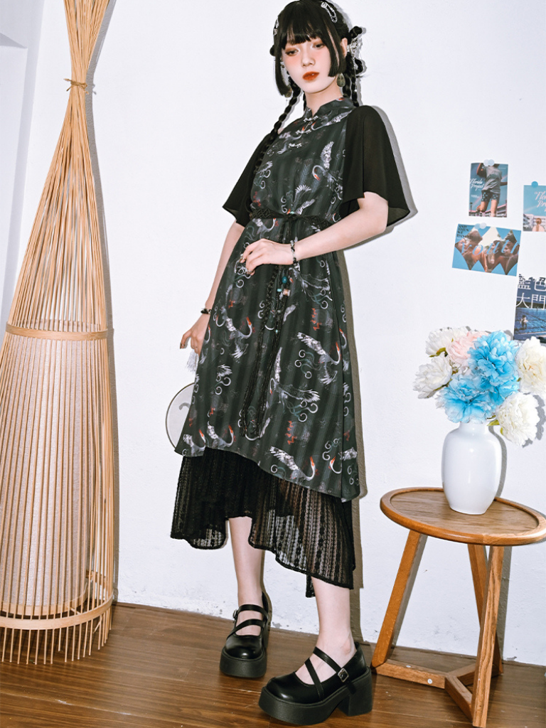 Retro Dark Long Chinese Dress