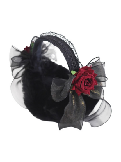 Dark Black Rose Ribbon Earmuffs Earmuffs