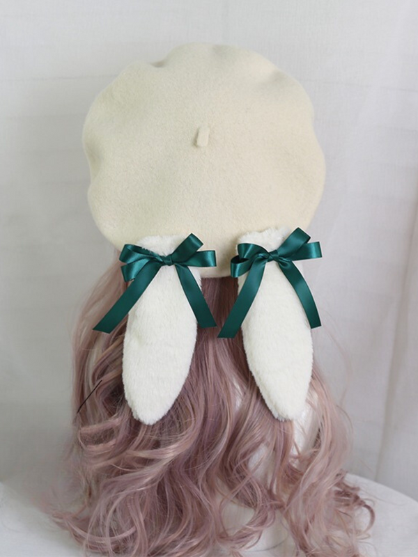 Fur Ribbon Colorful Bunny Beret