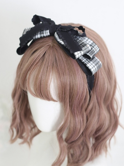 Lolita ribbon wool check catsuit