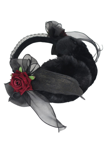 Dark Black Rose Ribbon Earmuffs Earmuffs