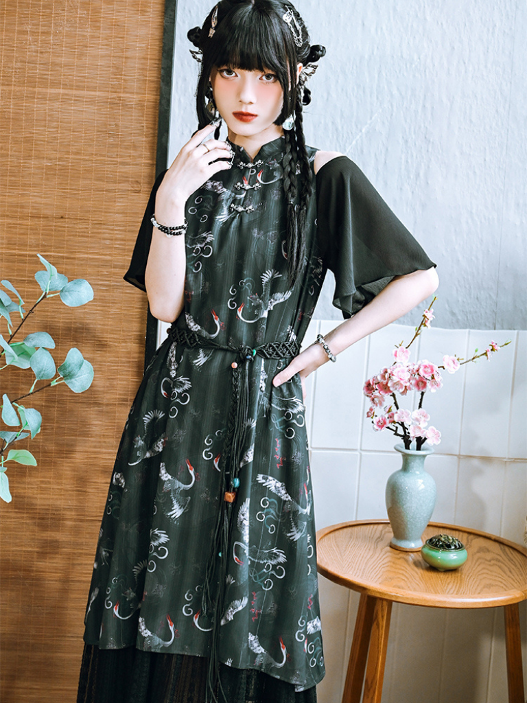 Retro Dark Long Chinese Dress