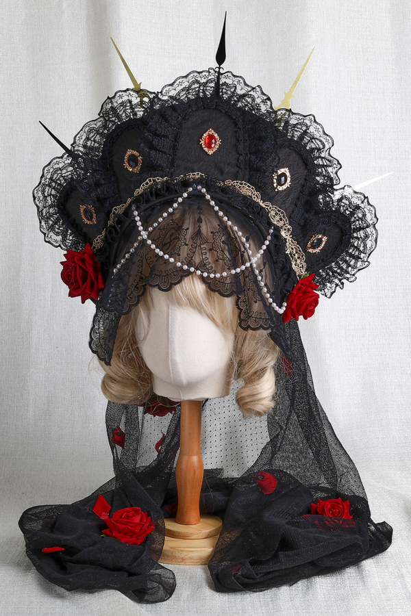 Gothic Rose Feather Hat + Bonnet + Hairband + Feather Clip