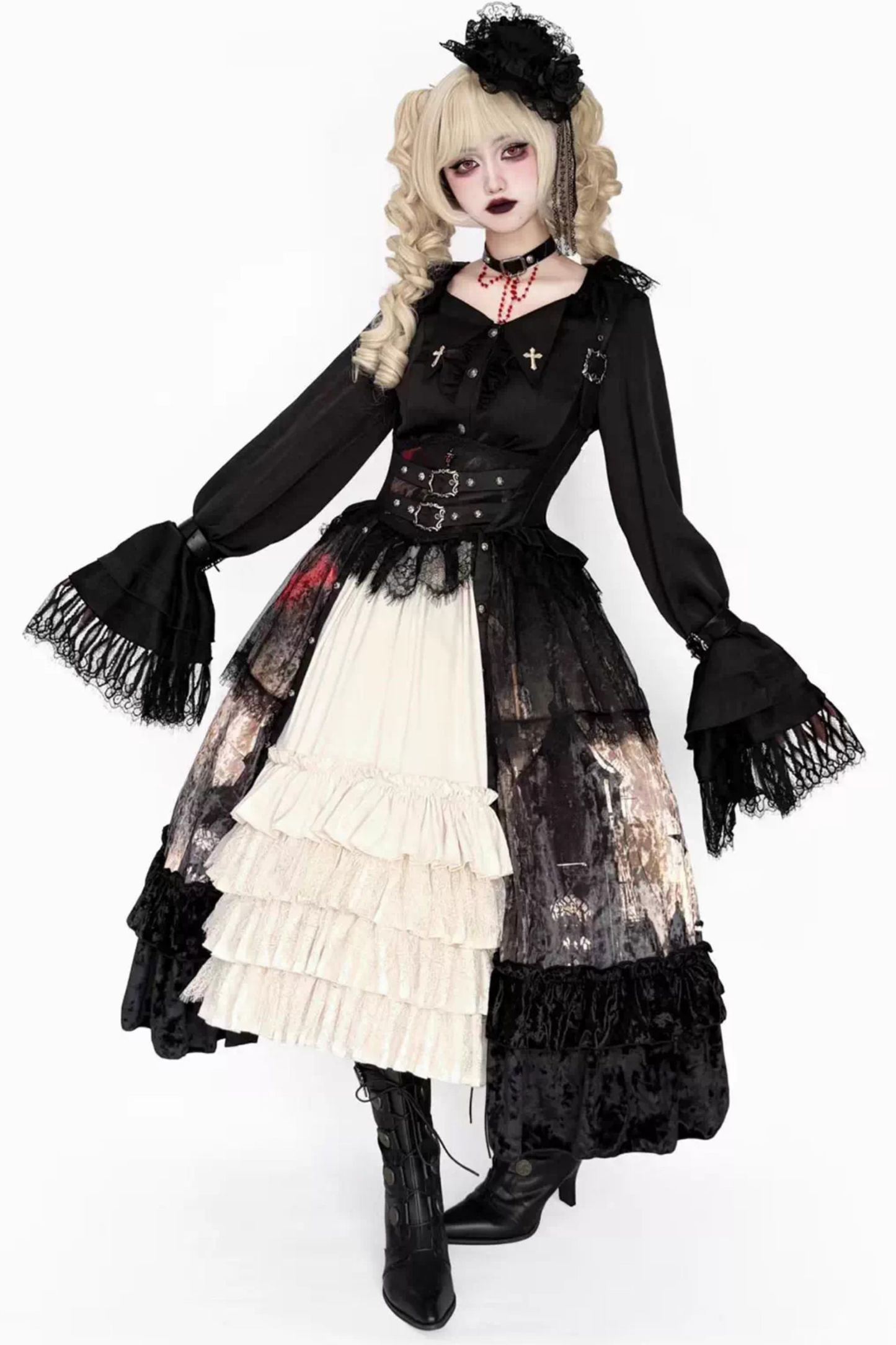 ゴシックロリータダークジャンパースカート+シャツ