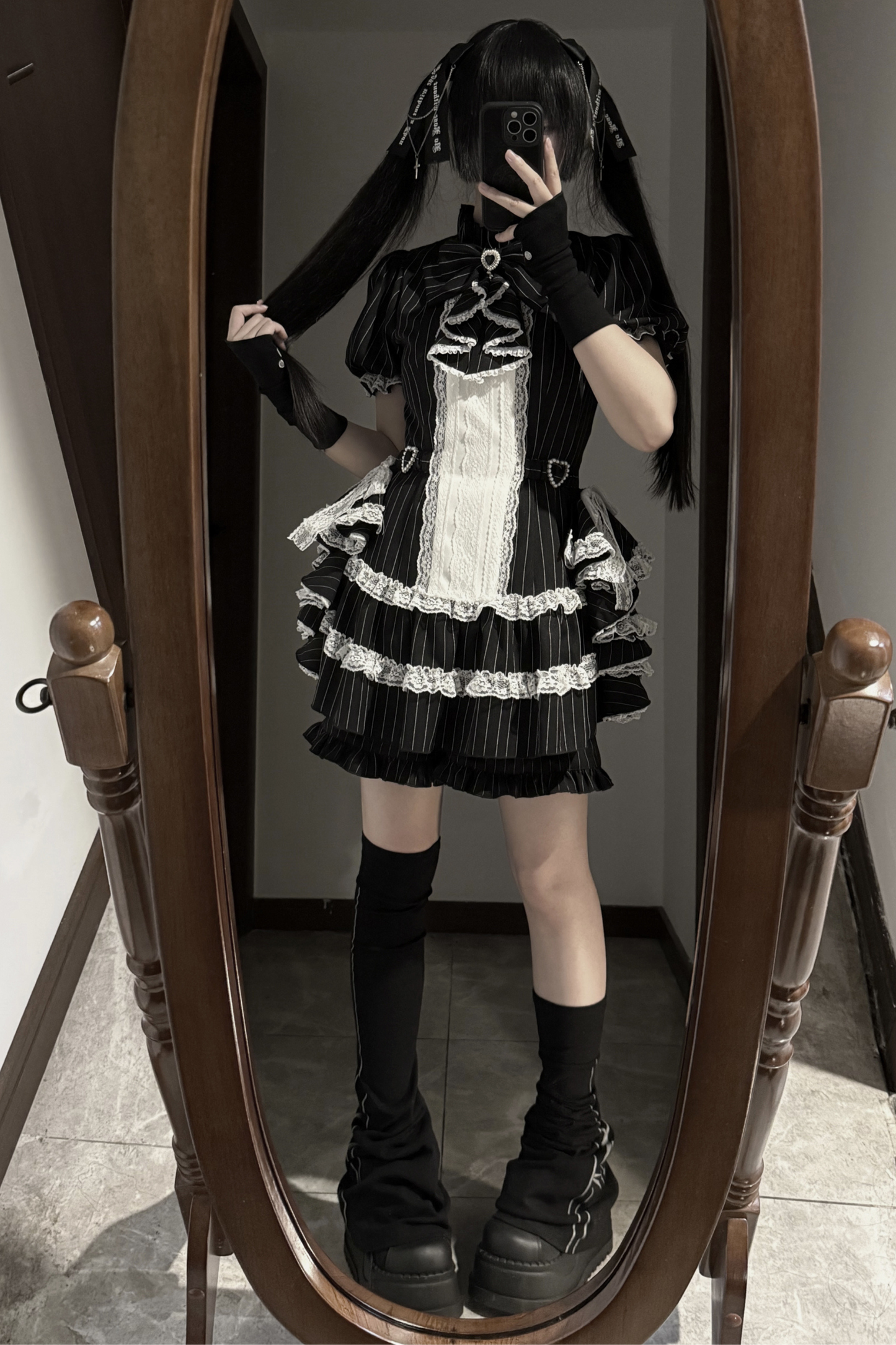 パフスリーブエレガントゴシックスタイルトップス+パンツ