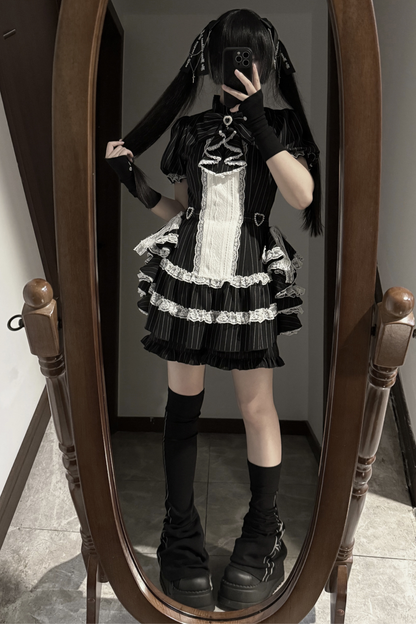 パフスリーブエレガントゴシックスタイルトップス+パンツ