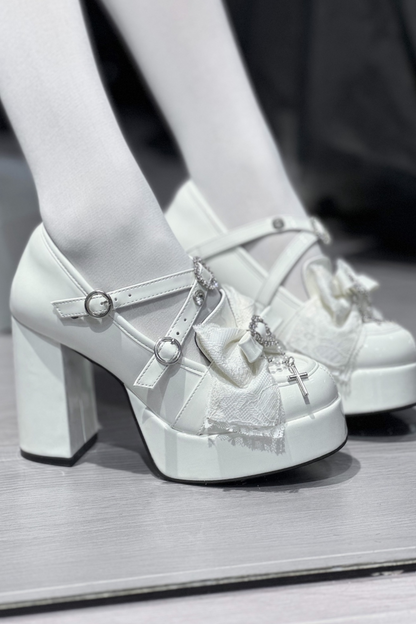 Stone heart ribbon platform shoes