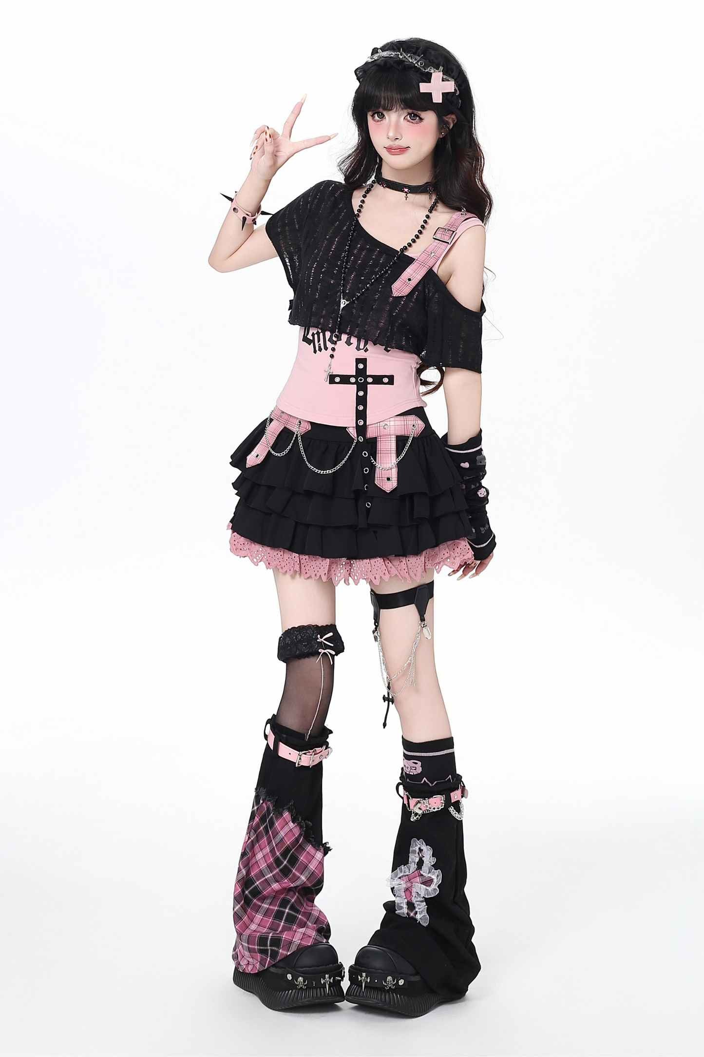 Plaid Chain Tiered Skirt