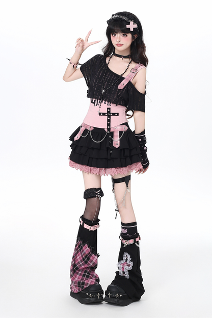 Plaid Chain Tiered Skirt