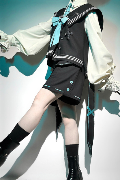 Cyber-Prince-Weste + Hemd + Kurze Hose + Krawatte