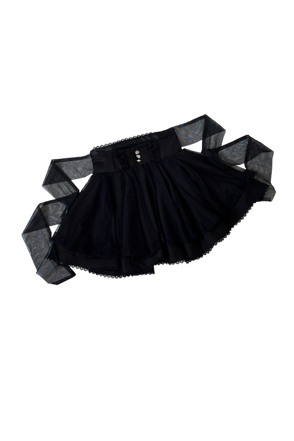 Sheer Lace Ribbon Flare Skirt