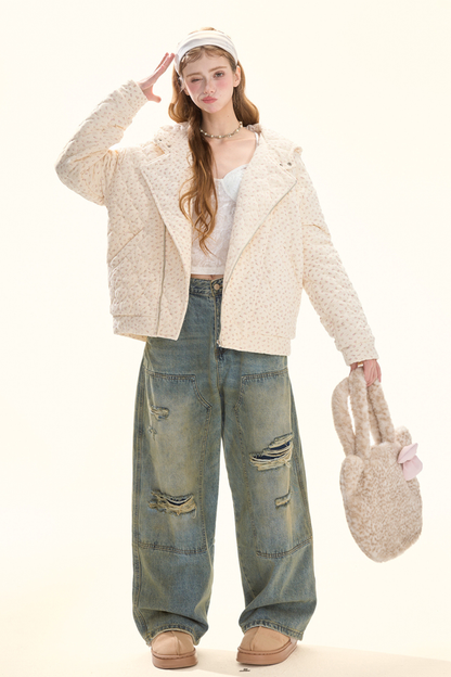 ウォッシュレトロデザインデニムパンツ