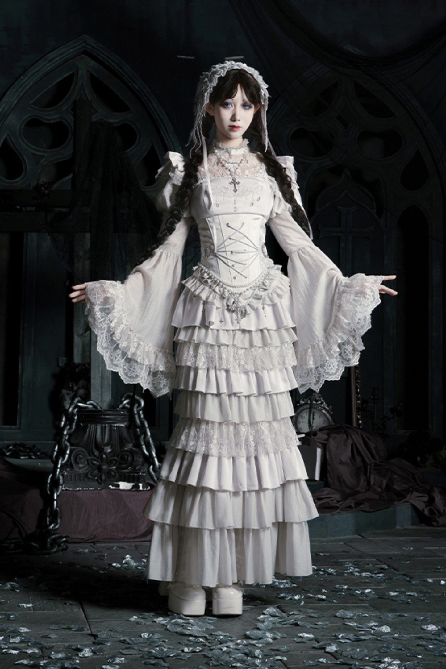 ゴシックロリータスカート+コルセット+ベール+ネックレス+ウエストチェーン