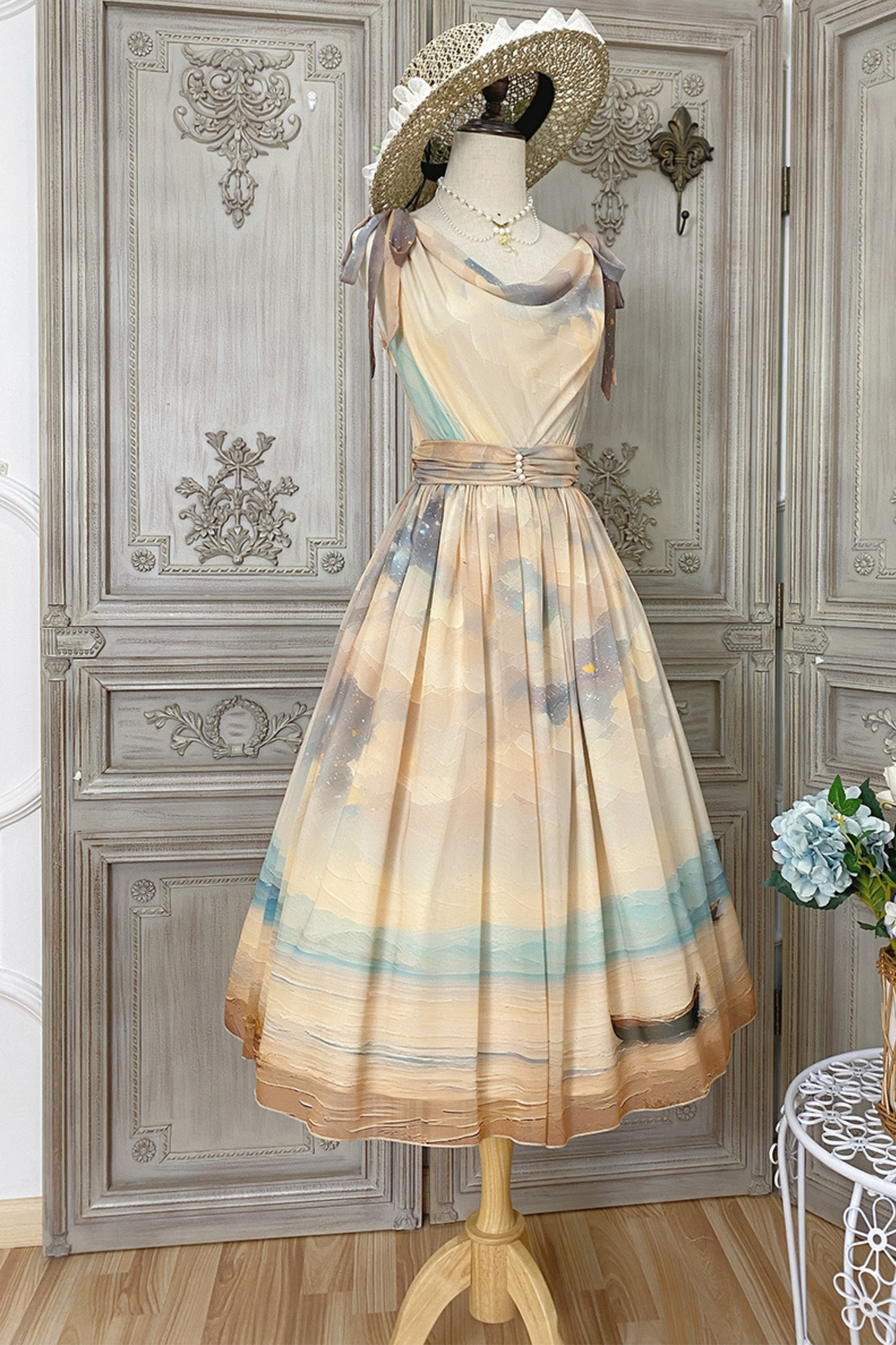 マーブルリゾートシフォンプリントドレス