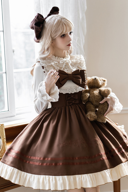 ツインフリルドールジャンパースカート+トップス+リボン+ハット