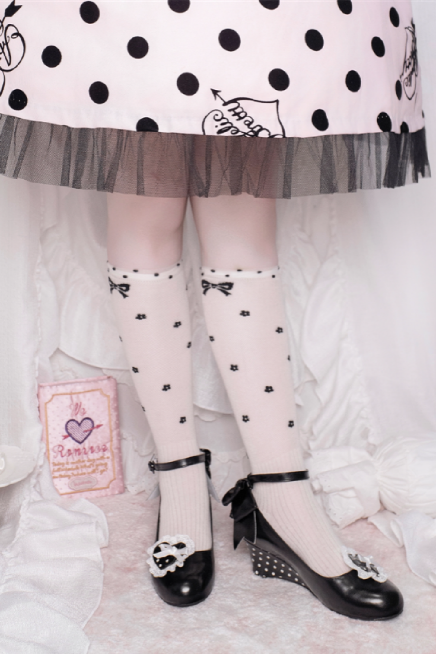 レトロドットハートロリータスイートシューズ