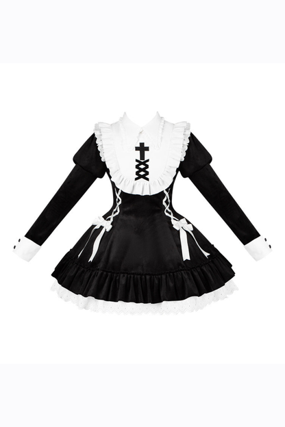 Lace-up ribbon Lolita dress + brooch + hair clip