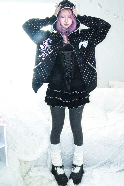 Y2Kガールドットバニーフードパーカー