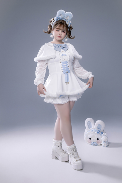 Fluffy cute cape + top + pants + brooch