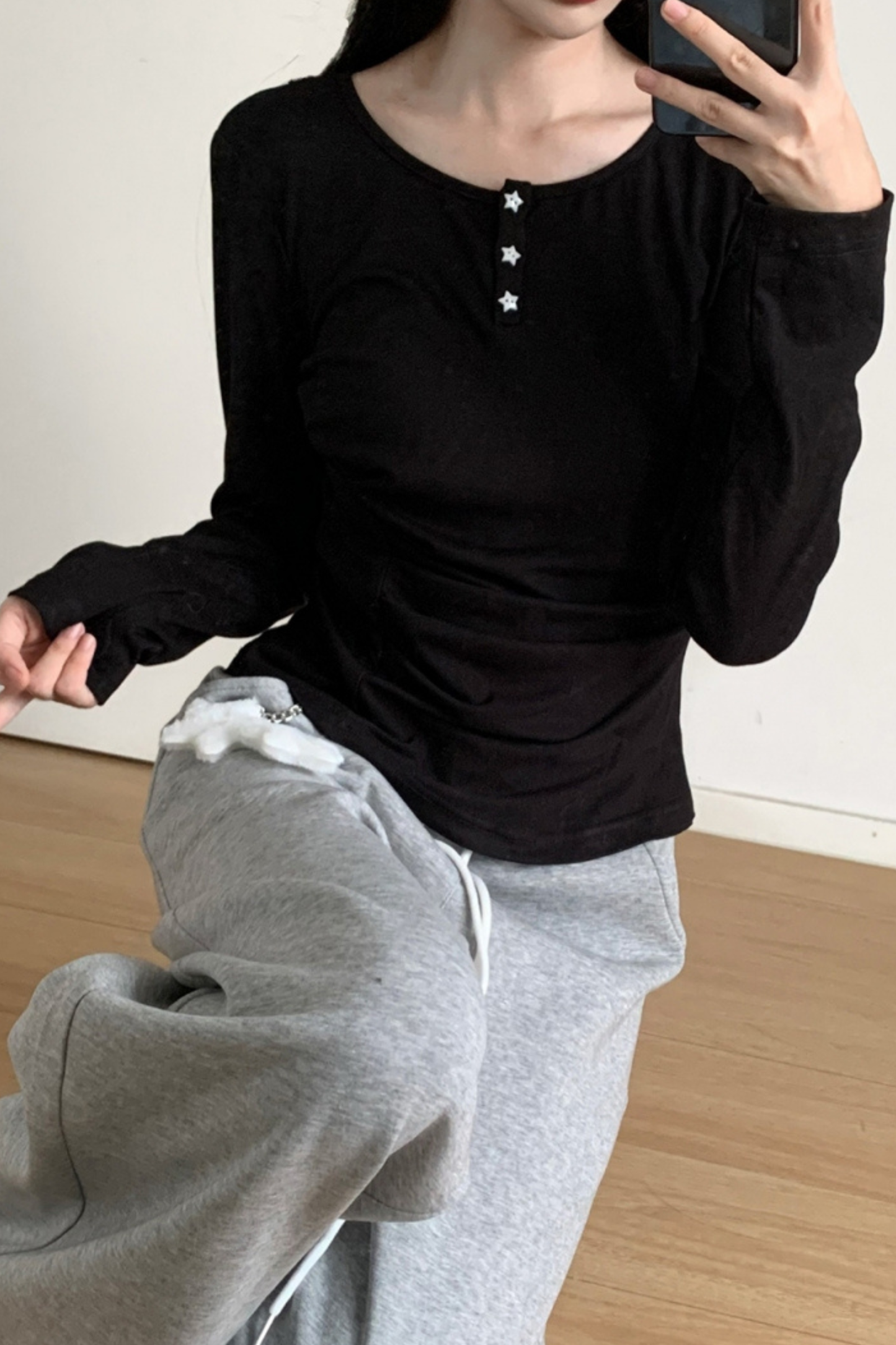 マルチカラーボタンリボントップス