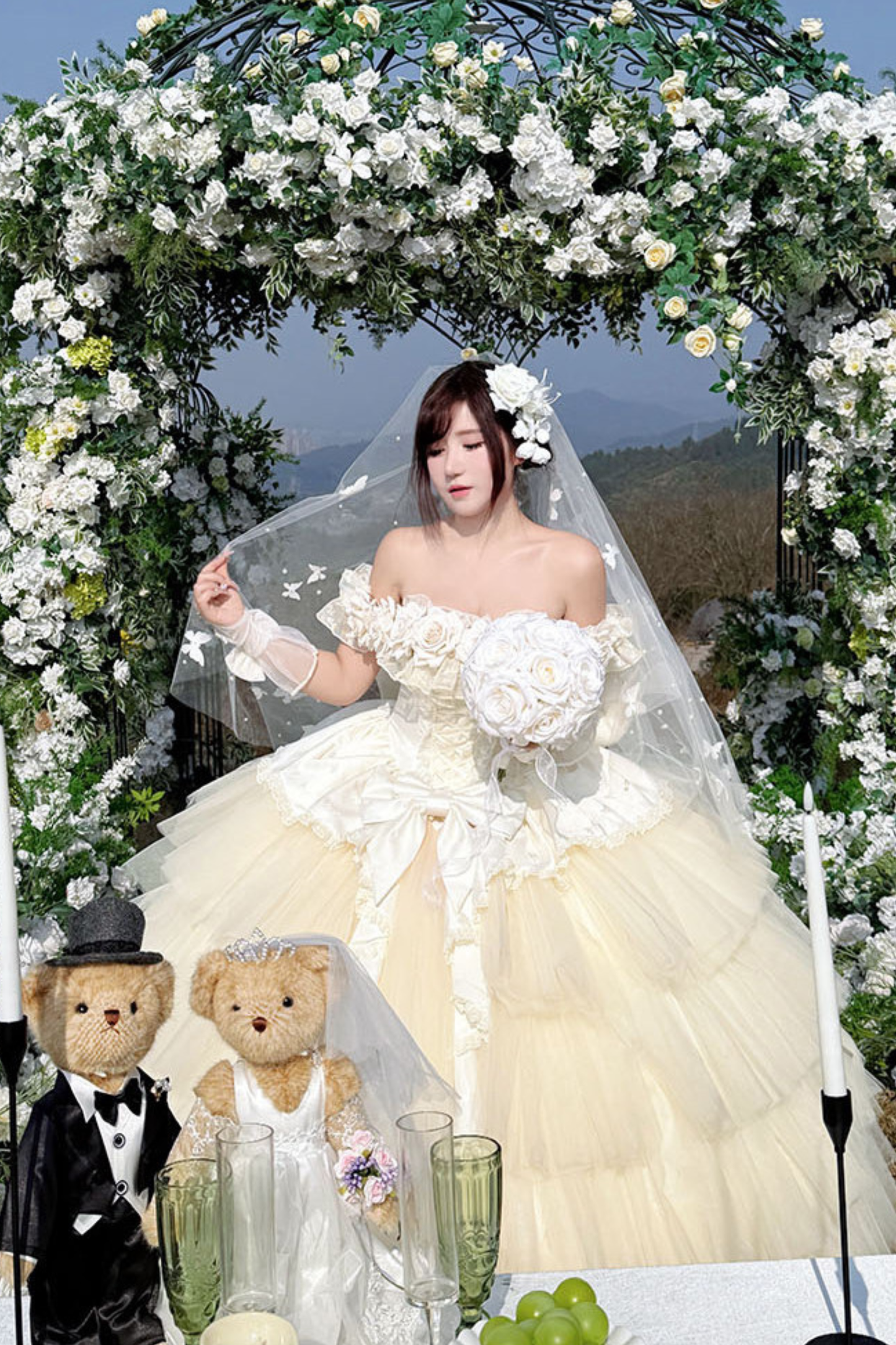 [예약상품] 4월 4일 예약마감]애프리콧 웨딩 로리타 원피스+숄+소매+리본 테일+베일