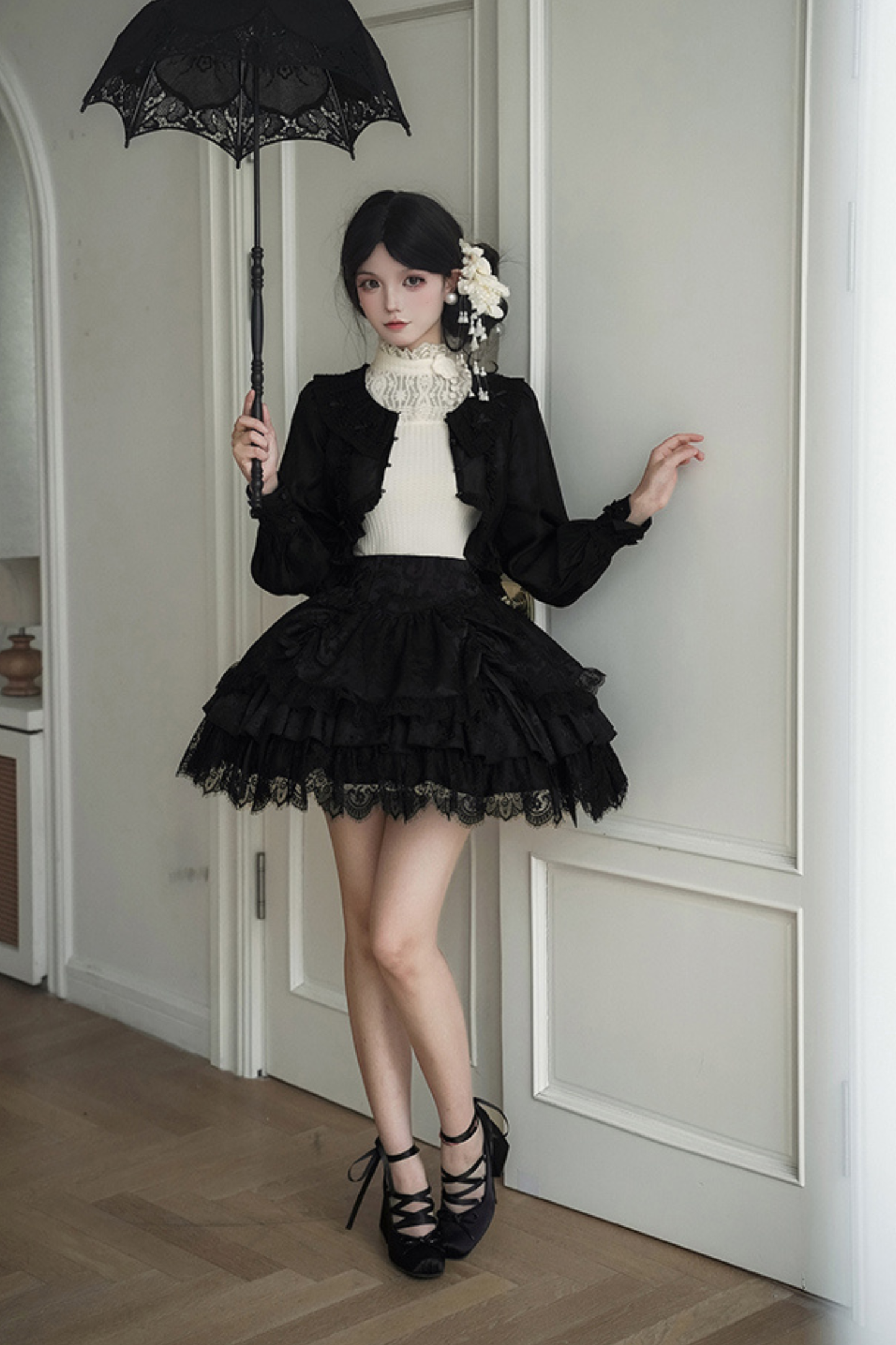 ローVネックニットストレッチスリムワンピース