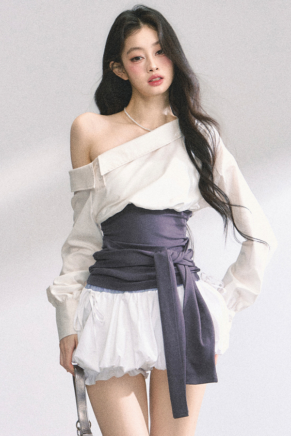 ウエストバンド付きワンショルダーシャツ