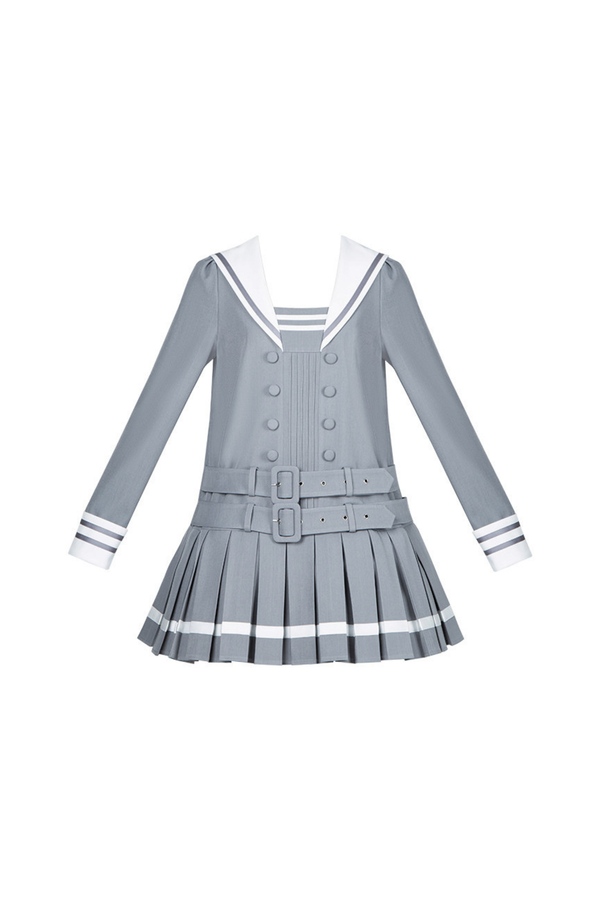 Robe collège plissée à col marin + Ruban + Chapeau