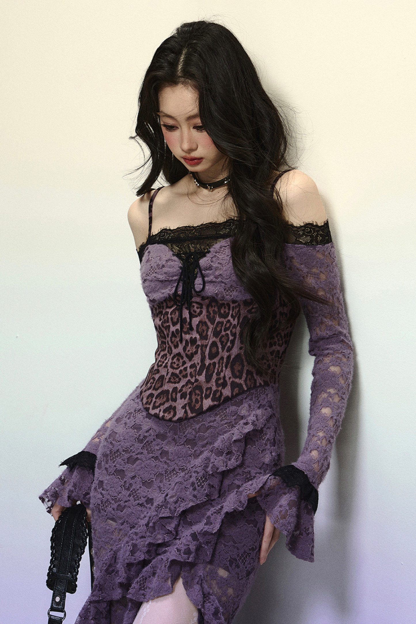 [Reservations] Oriental Purple Kite One-Shoulder High-End Lace Dress