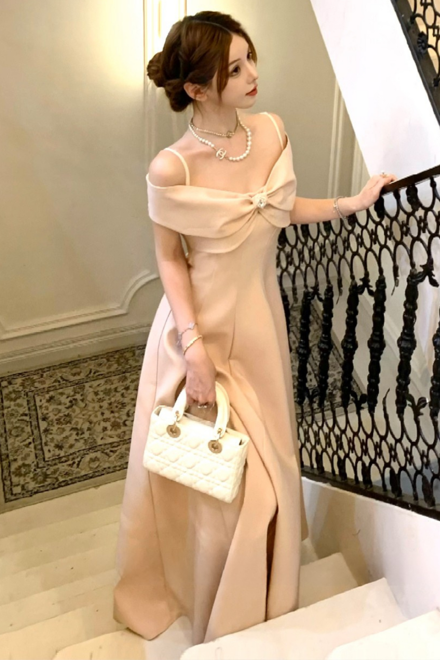 オフショルダーリボンショートフレアドレス＋ロングフレアドレス