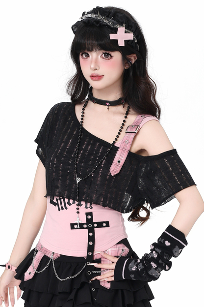 Sweet Cool Subculture Top + Vest + Skirt