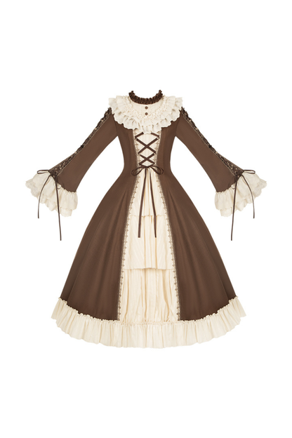 レーススタンドカラーフレアスリーブツインドールロリータドレス+カラー+ハット